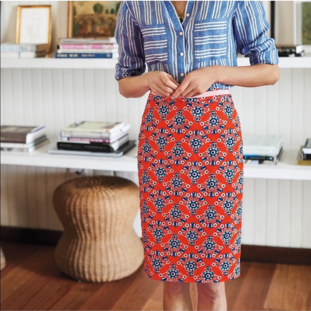 Boden Red Pop Floral Bouquet Modern Pencil Skirt